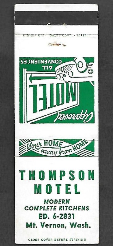 Thompson Motel in Mt. Vernon, Washington, FS Matchcover