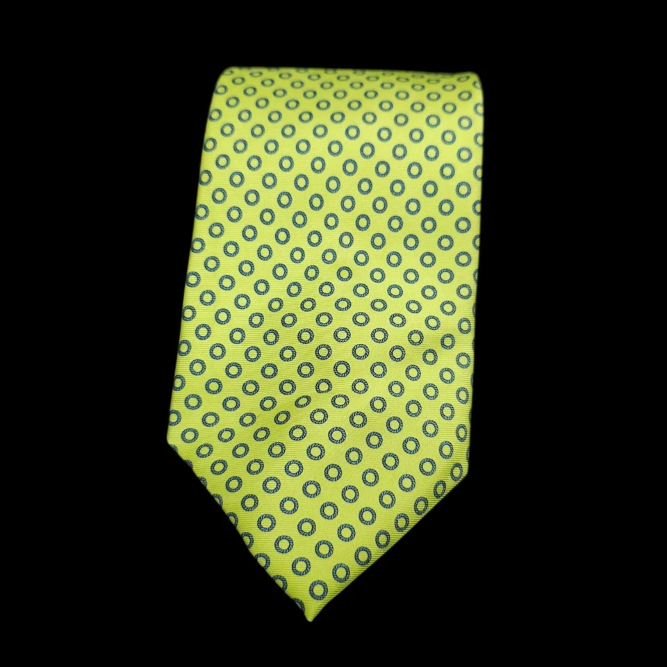 Peter Blair Silk Tie 100% Silk Green Blue Rings Circles Classic Preppy USA Made - Image 3 of 4