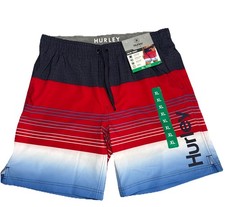 NWT HURLEY Blue Red White Stripe Swim Shorts Sz XL Comfort Design Stretch