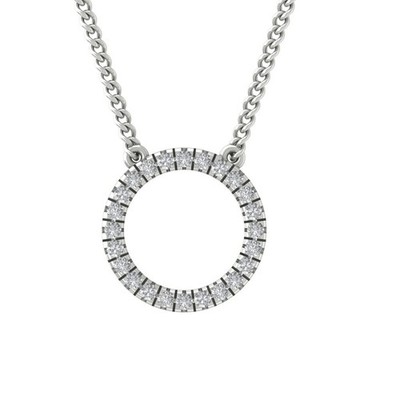 14K Weißgold Diamant Kreis Anhänger mit Sterlingsilber Kette 1/4 kt, 18''