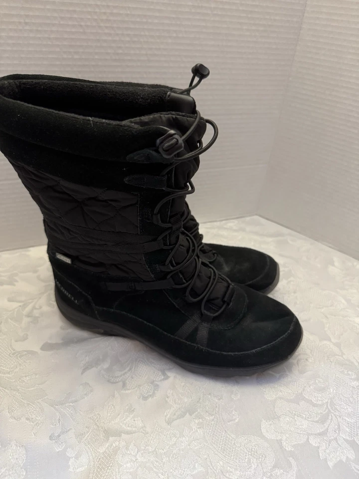 Merrell Women’s 8 Approach Tall Waterproof Leather Quilted Black Boots J99128 - Image 3 of 4