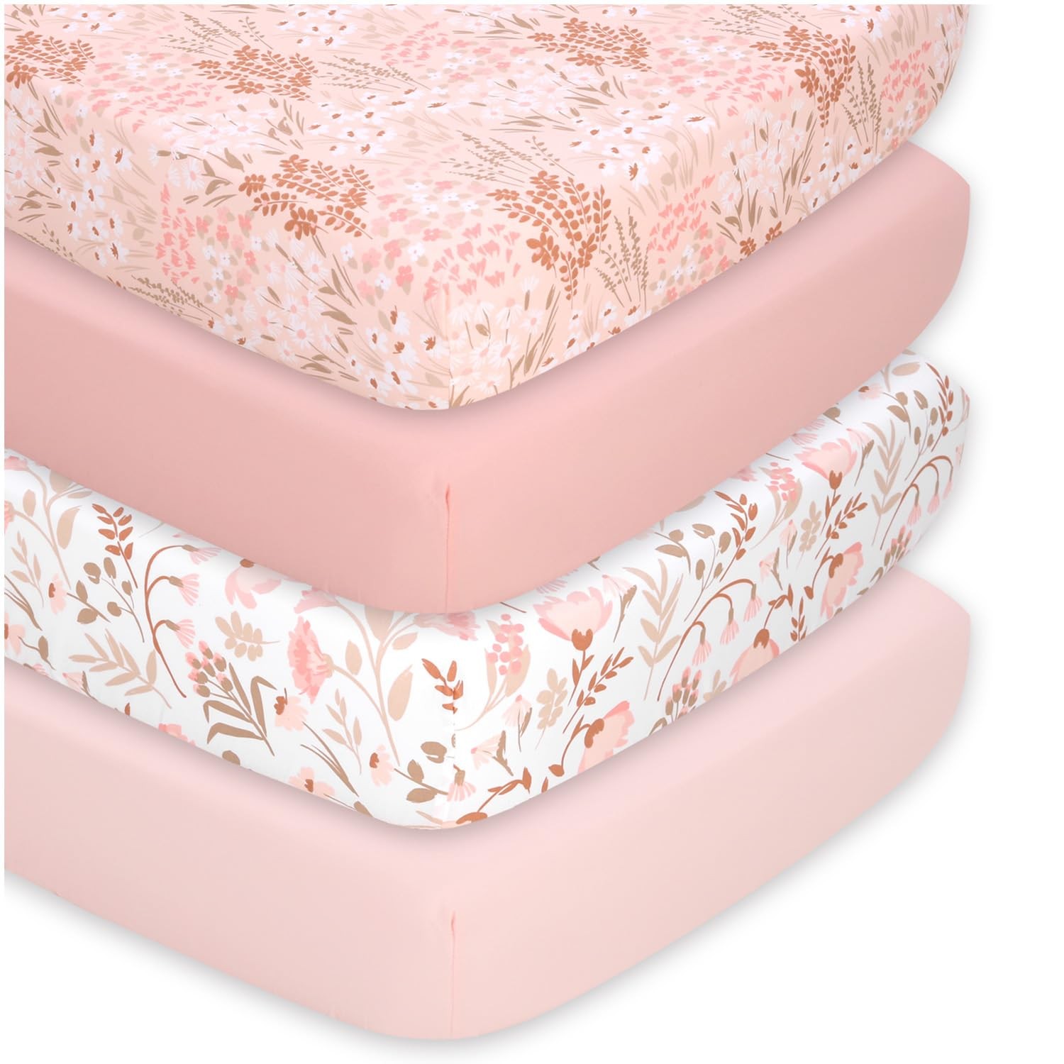 4-Pack Fitted Crib Sheet Set - Super Soft & Breathable Baby Girl Crib Sheets,...