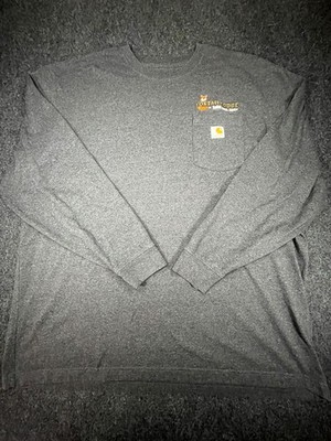 Carhartt Pocket Shirt Mens 2XL Gray Foxtail Lodge Kodiak Alaska Logo Long Sleeve