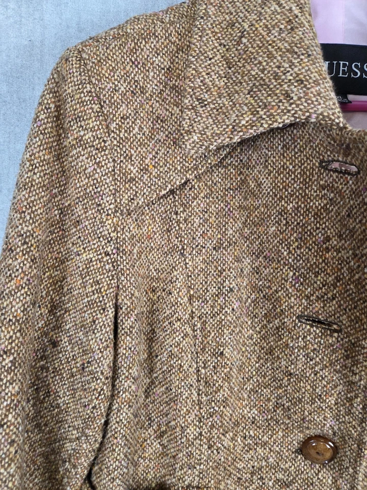 GUESS женщин XL шерсти смесь herringbone Тренч пальто с подкладкой карьера офиса - Изображение 3 из 4