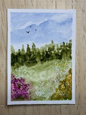 OOAK ACEO SPRING DAY ORIGINAL WATERCOLOR PAINTING (not Perfect)