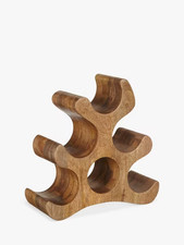 Natural Acacia Wood Wine Rack 6 Bottle Abstract Shape Decorative Countertop Plus