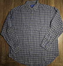 Mens J. Crew Long Sleeve Gray and Navy Plaid Flannel Button Up Shirt Medium