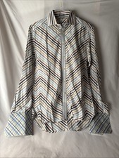 Robert Graham Shirt Mens Colorful Chevron Stripe French Cuff Long Sleeve L