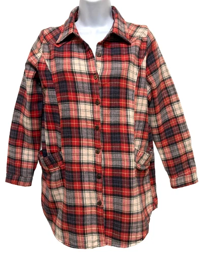 Garage Flannel Shirt Jacket Womens Sz Medium Red Black White Plaid Pockets NWOT