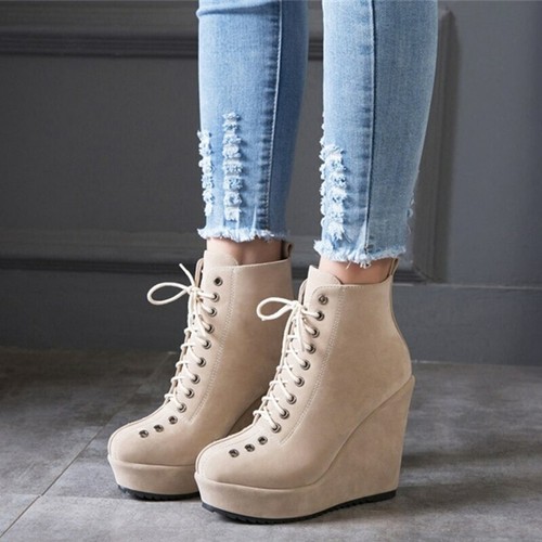 Ankle Boots Platform Wedge Heel Lace 
