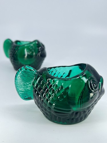 2 VINTAGE Summer Oasis Fish Shaped Candle Holders Forest Green 1960s - Picture 6 of 24