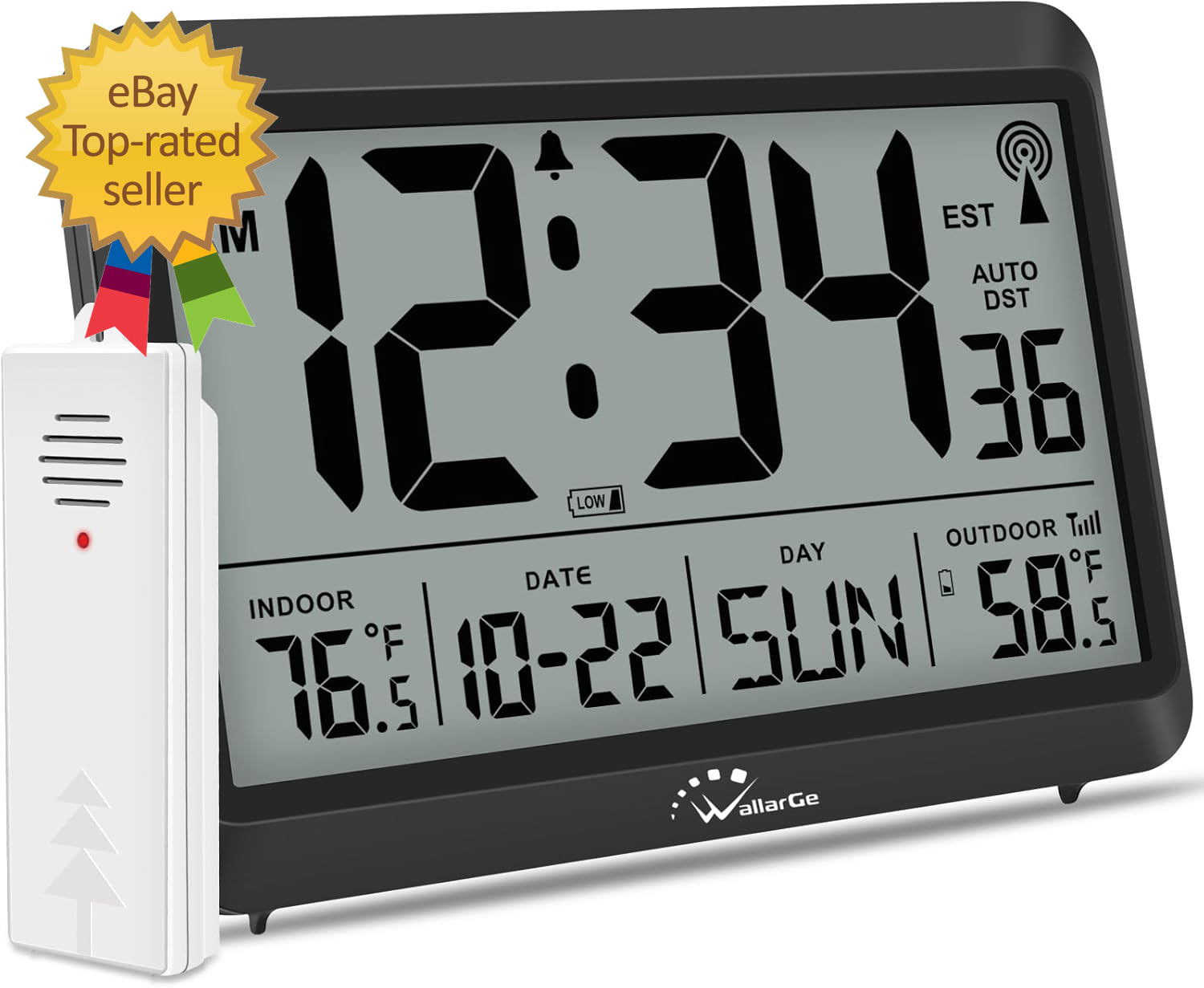 8.5-inch Atomic Digital Clock with Indoor Outdoor Temperature and Battery Operation