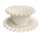 Vintage Fenton Hobnail Milk Glass Mayonnaise Bowl & Underplate