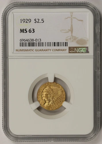 1929 Indian Head Quarter Eagle Gold $2.5 MS 63 NGC