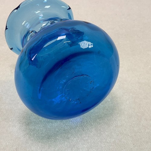 Pilgrim Blue Glass Bud Vase Applied Clear Accent on Neck Fluted Top Edge - Picture 6 of 6