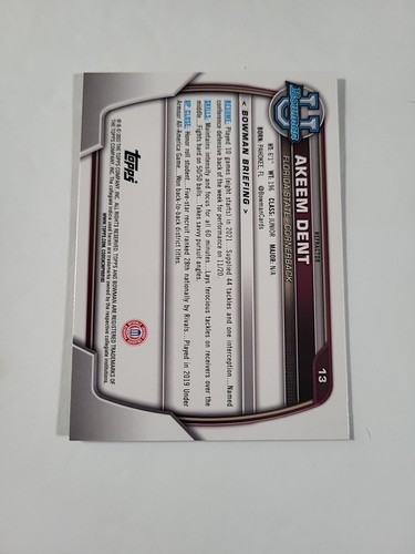 2022 Bowman University Chrome #13 Akeem Dent Refractor - Picture 2 of 2