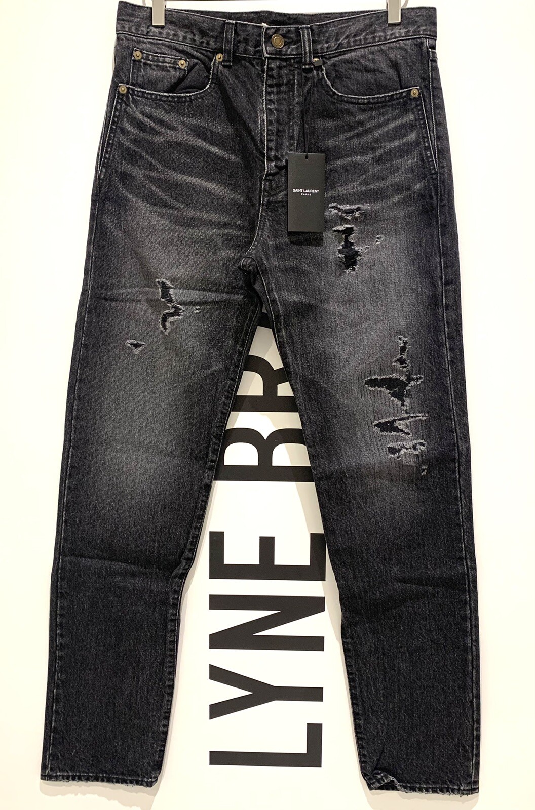 Jeans Saint Laurent Baggy in denim nero riparato taglia W29 prezzo consigliato £ 425