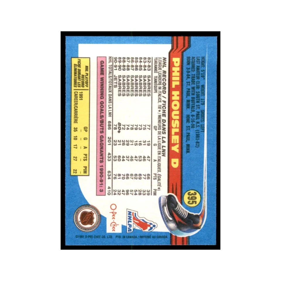 Phil Housley 1991 O-Pee-Chee #395 Winnipeg Jets Hockey Card NM - Image 2 of 3