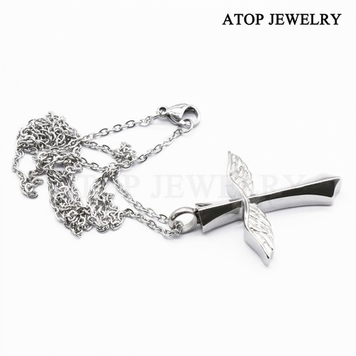 NEW Cross Angel Wing Urn Necklace for Ashes Cremation Jewelry Keepsake With Tool - Picture 4 of 5
