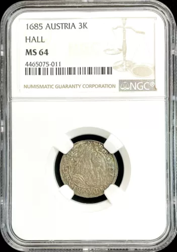 1685 SILVER AUSTRIA 3 KREUZER LEOPOLD OF HABSBURG COIN NGC MINT STATE 64