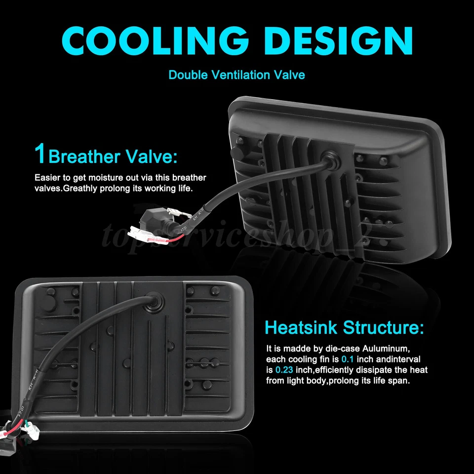 For Kenworth W900 T800 Peterbilt 357 379 378 4pcs 4x6" LED Headlights Hi/Lo DRL - Image 4 of 4