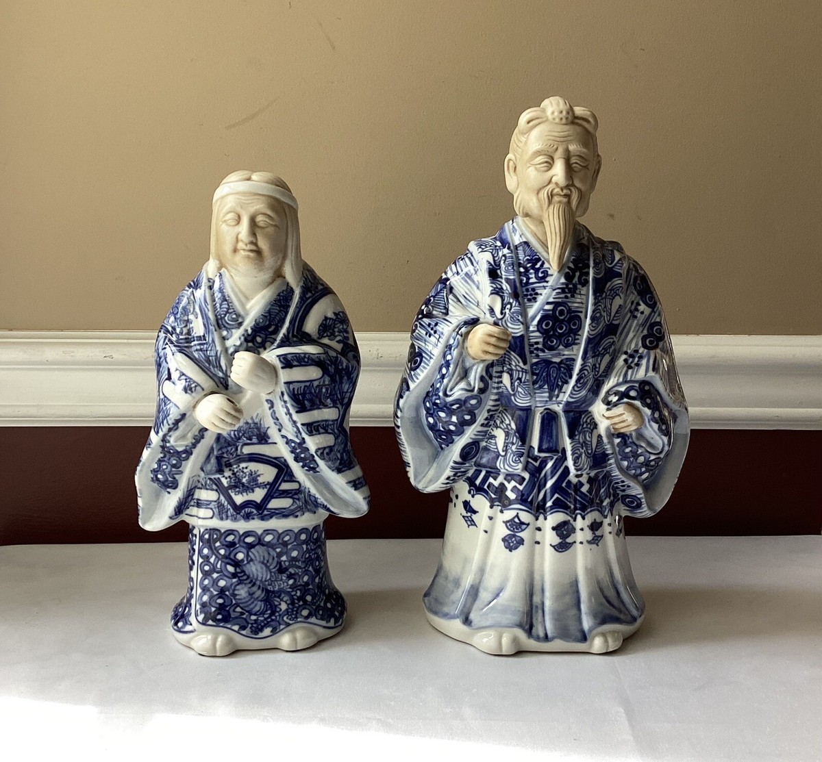 VTG Japanese Kutani Jurojin Porcelain Figurines, The Old Couple