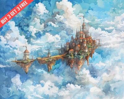 Fantasy Floating castle in the sky 1 8x10 Print