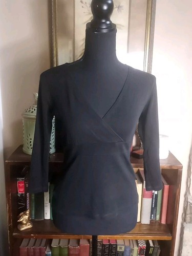 Ann Taylor Loft Women XS, Black 3/4 Sleeve V Neck Crossbody Top