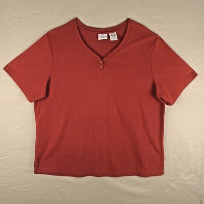 Bobbie Brooks Pullover 2 Button Shirt Womens 22 24 SS Red 100% Polyester Blend