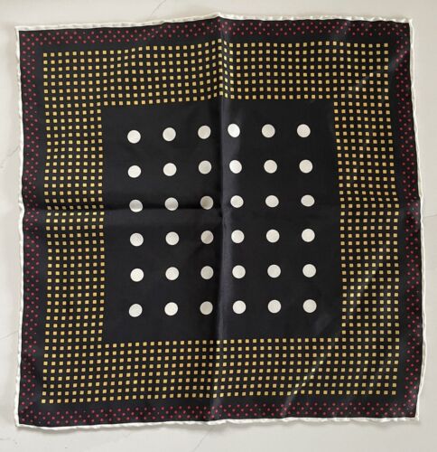 Silk Pocket Square Red White Yellow & Blue Squares Polka Dots - Picture 1 of 5