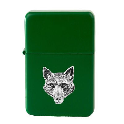 #ad A72 Fox Head Pewter design on a GREEN flip top petrol lighter windproof GBP 14.95