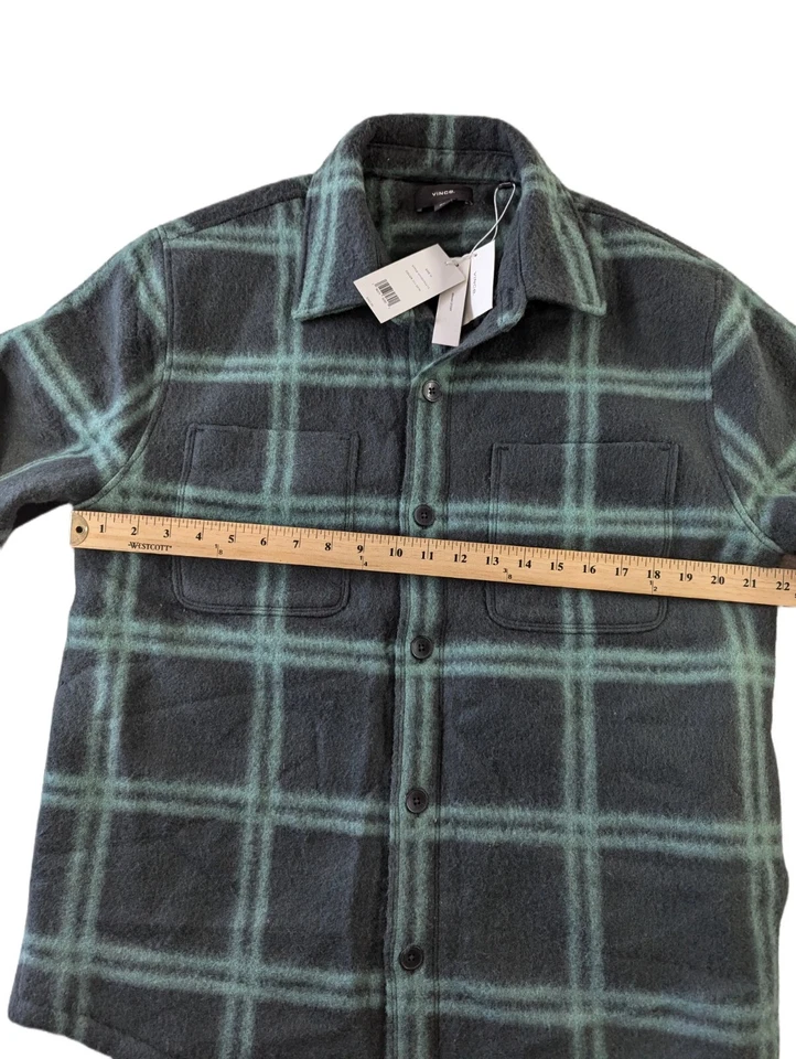 VINCE M Para Hombres Abotonada Mezcla de Lana Forrada de Vellón Camisa Chaqueta A Cuadros Verde Precio de venta sugerido por el fabricante 465 Foto 2 de 4