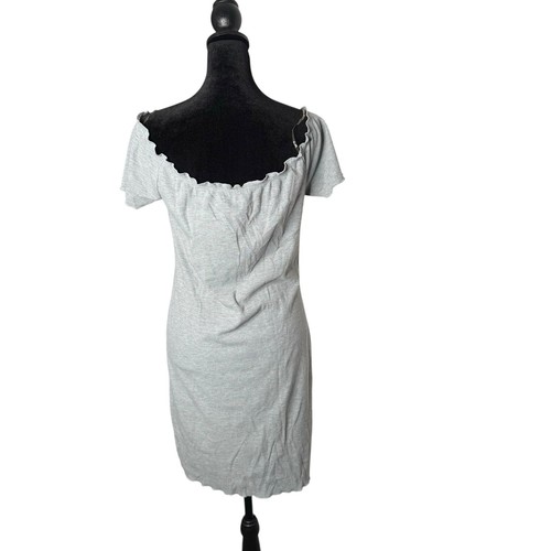 Rue 21 Off Shoulder Lace Up Short Dress Womens L Gray Ribbed Cottage Fairy - Picture 3 of 9