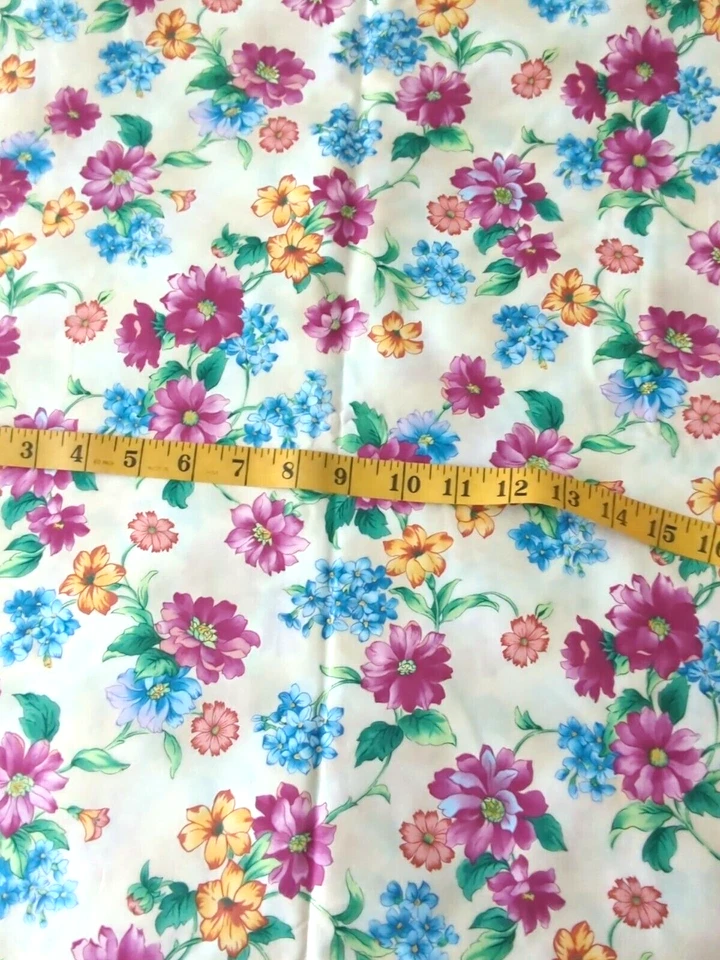 Kimikos Fabric Ditsy Floral Cotton Ivory Bright Pink Blue Cottagecore 1yd Quilt - Image 2 of 3