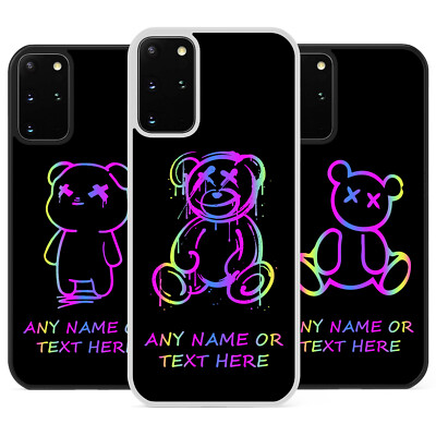 Personalisierte Handyhülle mit Namen Neon Regenbogen Bär für Samsung Galaxy S21 S22