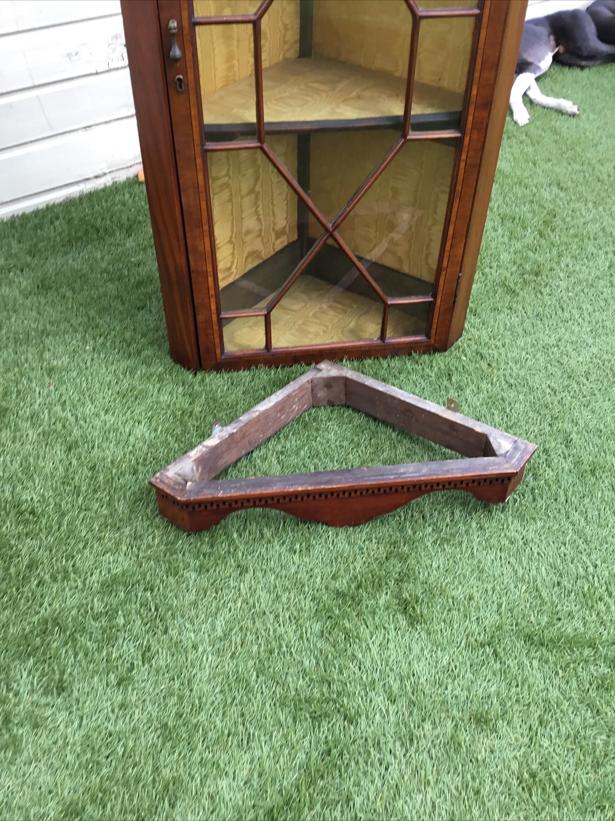 ANTIQUE CORNER CUPBOARD ASTRAL GLAZED INLAID EARLY VICTORIAN STUNNING