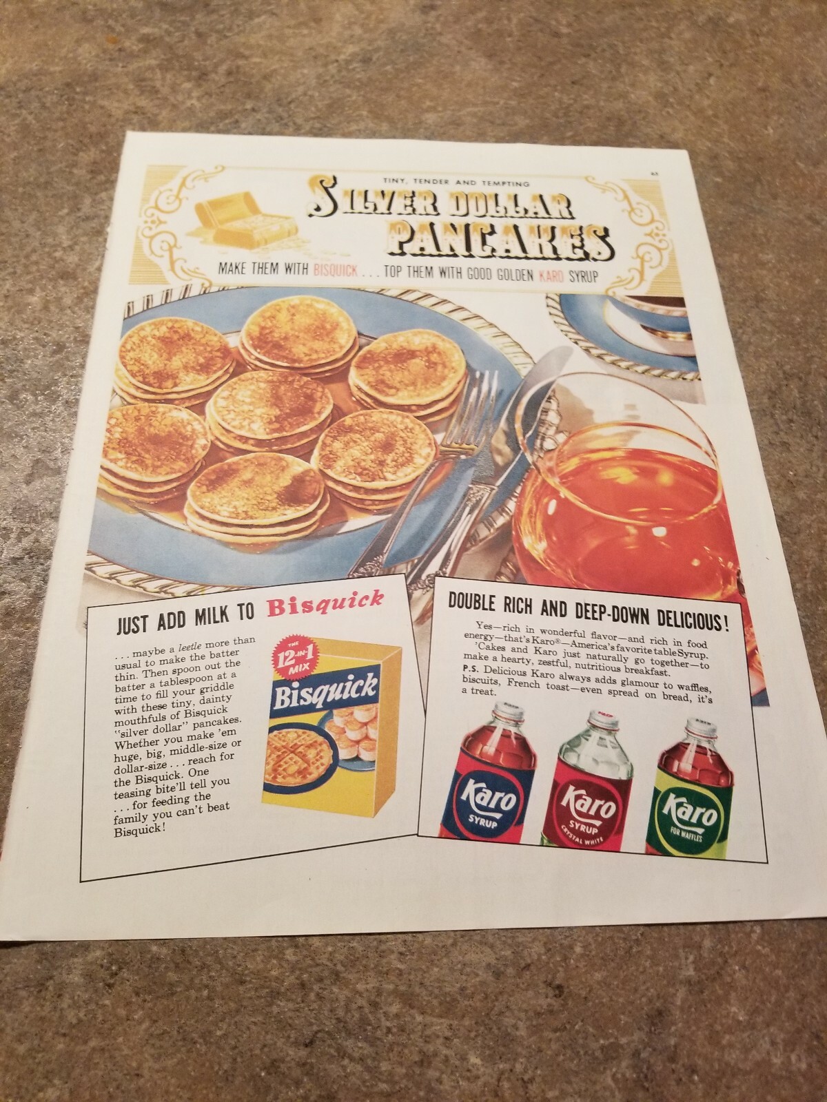 1952 Vintage Print Ad Karo Syrup. Silver Dollar Pancakes eBay