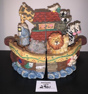 Noah's Ark Musical Bookends Religious Animals Vintage