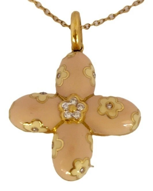 Pingente de cruz de ouro 18k com diamante e esmalte Aaron Basha - Colar de pérolas de ouro 14k 20,6 g - Imagem 3 de 4