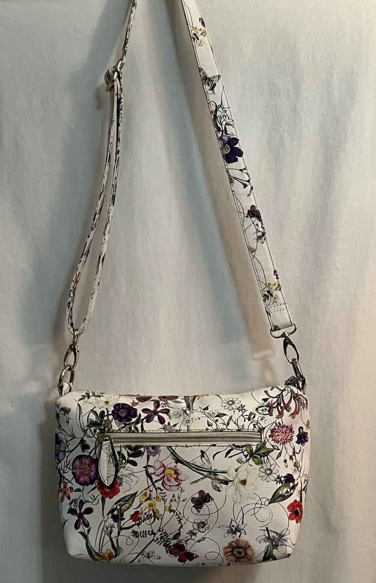 White Floral Adjustable Shoulder Strap Purse Excellent Condition Imoshion