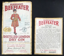 2 Diff VTG Original Burrough's Beefeater London Dry Gin Liquor Bottle Labels