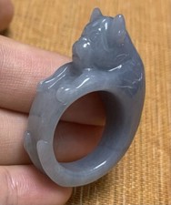 Certified Green 100 Burma Natural A Jadeite Jade Cat Ring NO. 9.75  4179452