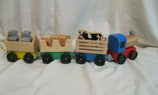 Melissa  Doug Wooden Farm Train with Engine and Cars Complete Set used