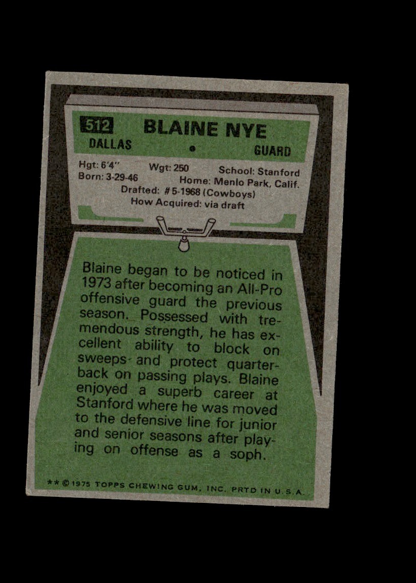 Blaine Nye Cowboys 1975 Topps authentic autographed card