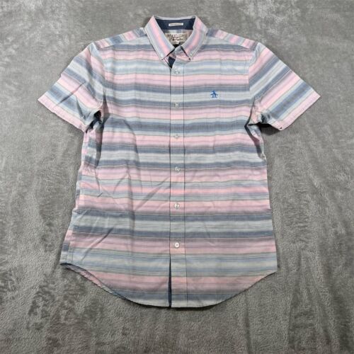 Camicia Pinguino Originale Uomo S Righe Manica Corta Bottoni Multicolore Preppy