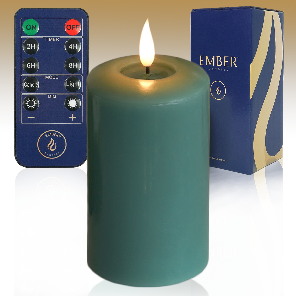 EMBER™ LED Candle Flameless Flickering Sage Green Battery Powered 12.5cm