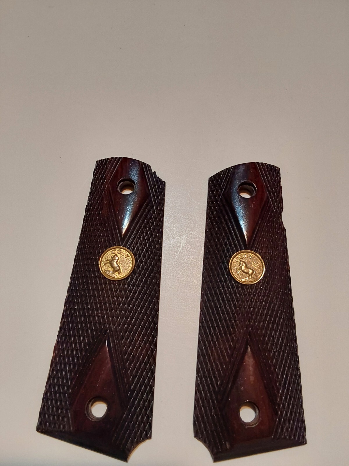 COLT GRIPS 1911 SERIES 70 80 COMBAT  GOLD CUP DOUBLE DIAMONDS 38 SUPER DARK WOOD