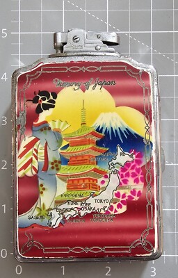 memory of japan cigarette case 1950s Vintage Cigarette Case With Lighter, Memory Of Japan, Map, Sasebo,  Tokyo