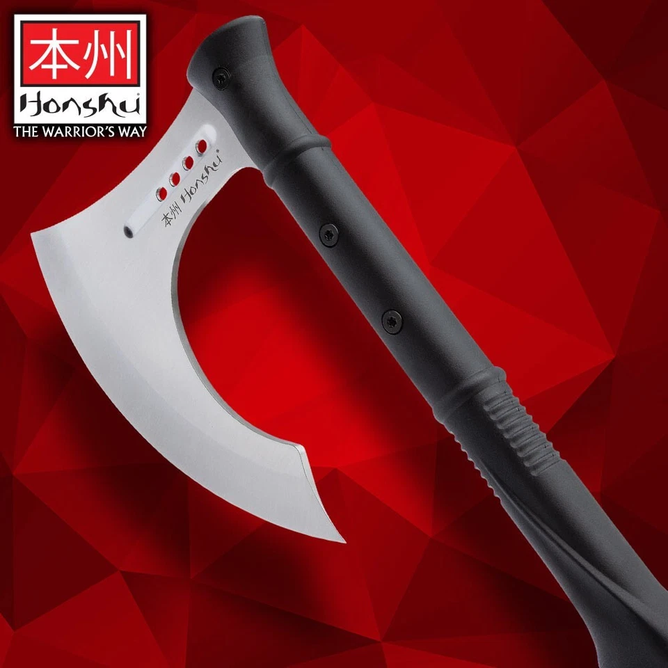 HONSHU Karito Battle Axe with Leather Sheath, Stainless Steel Blade, Length 27" - Image 4 of 4