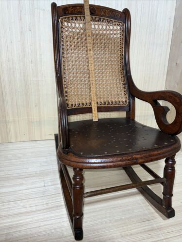 Antique Childs Rocker Cane Back Boho Rocking Chair Children’s Old Farmhouse  - Picture 4 of 24